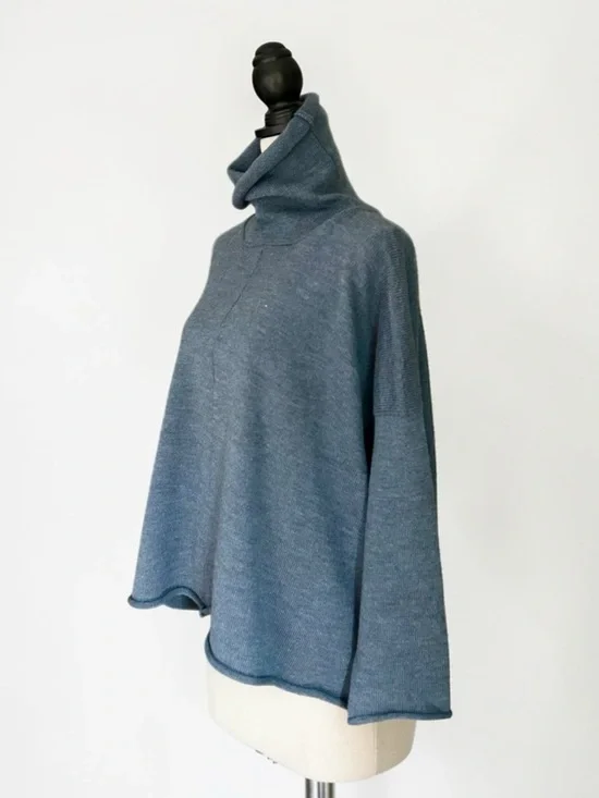 Eskandar Merino Wool Sweater Blue Heather Dolman Sleeve Made in Scotland Sz L - Picture 4 of 10